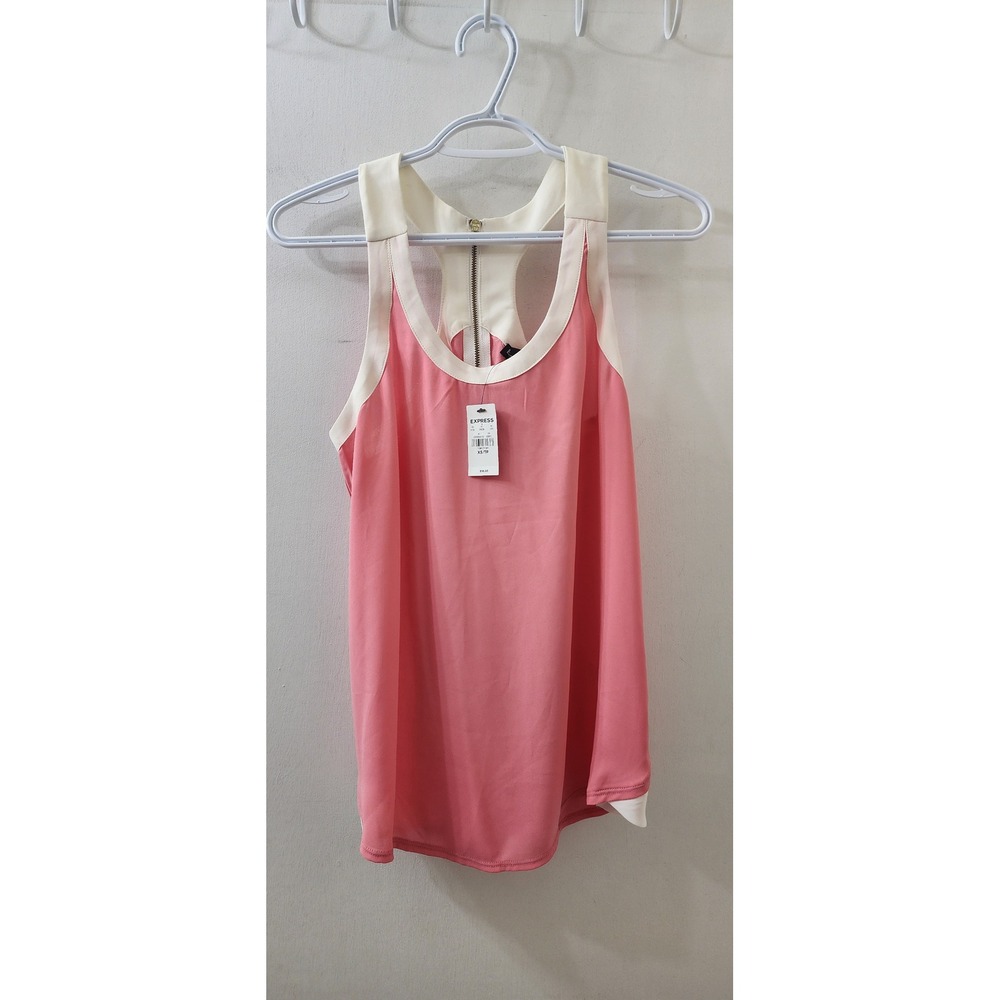 Express Women XS Coral Pink Cream Colorblock Racerback Zip Back Tank Top